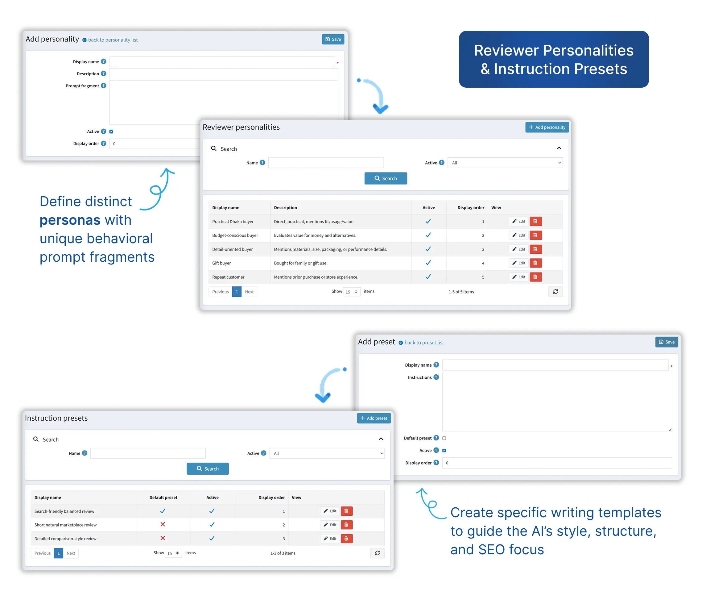 Reviewer Personalities & Instruction Presets